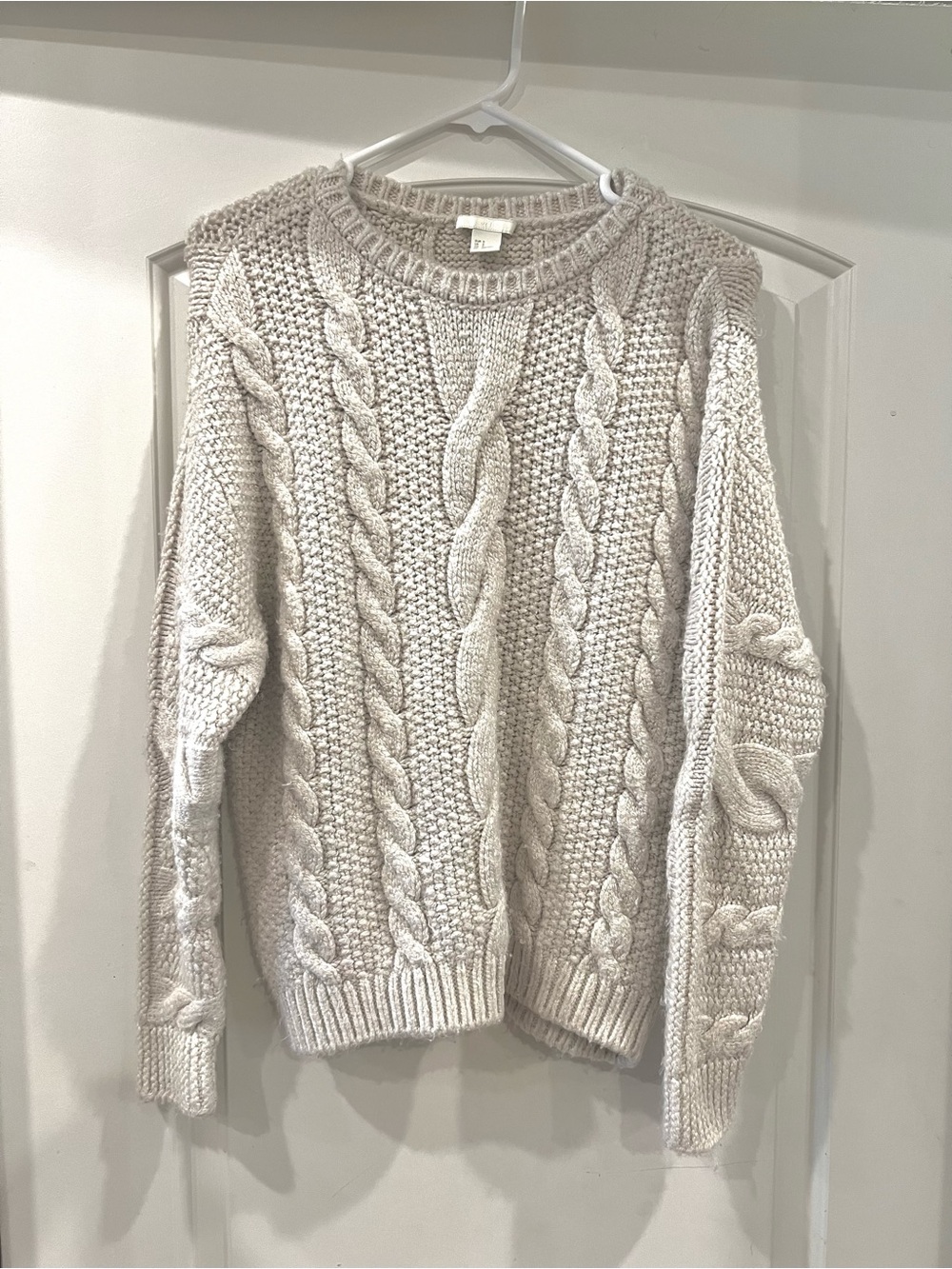 H&M Cable Knit Sweater – Cream Beige – Size S (Oversized)